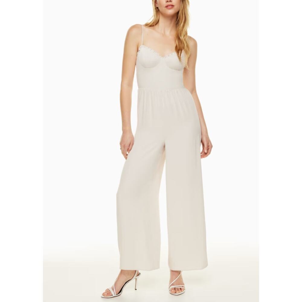 Aritzia Wilfred Fable Bustier Jumpsuit Wide Leg Matte Pearl Size 4 NWT